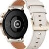 ساعة هواوي GT3 42 ملم، هيكل من الستانلس ستيل بلون ذهبي وسوار من الجلد بلون ابيض
